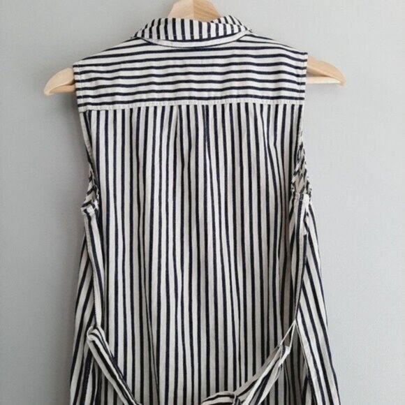 TOMMY HILFIGER / Striped Button Down Shirt Dress Cottagecore Belted Sz M - Picture 7 of 9
